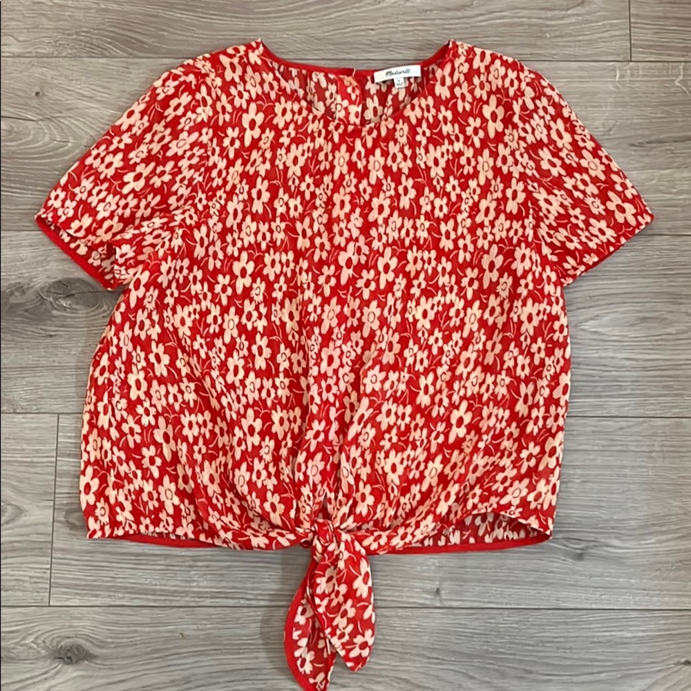 Red Floral Madewell Blouse